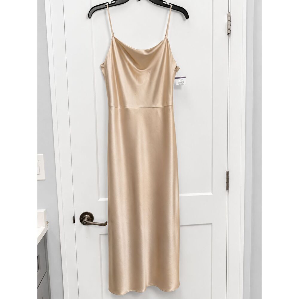 Vince Satin Cowl Neck Slip Maxi Dress Champagne Size 4 NWT Flaws